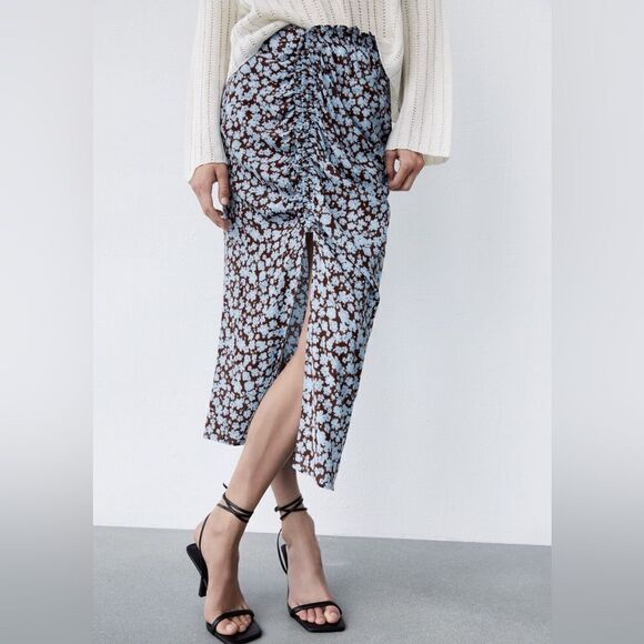Zara DRAPED FLORAL PRINT SKIRT - Picture 6 of 8